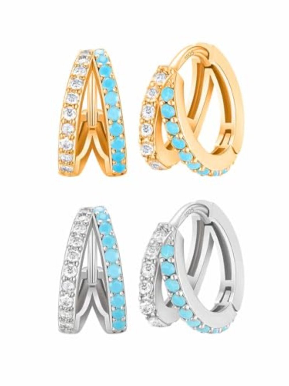 2 Pairs Gold Silver Hoop Ears For Women Set‎ Trendy 14K Plated Gold Chunky